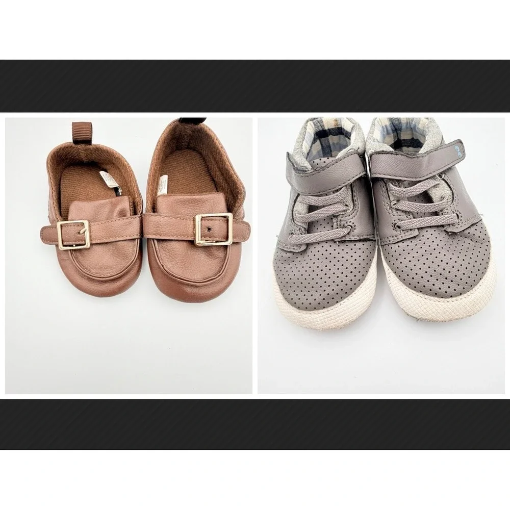 Stride‎ Rite Gray Sneakers and First Steps Brown Loafers Infant Boy Shoes BUNDLE